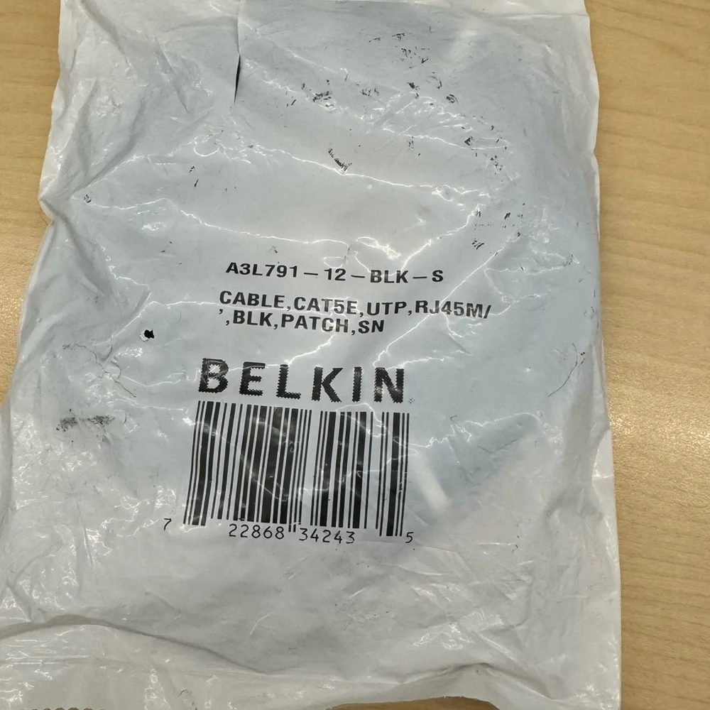 Belkin A3L791-12-BLK-S Patch Cable CAT5e RJ45M Black Cat5e Networking Cable